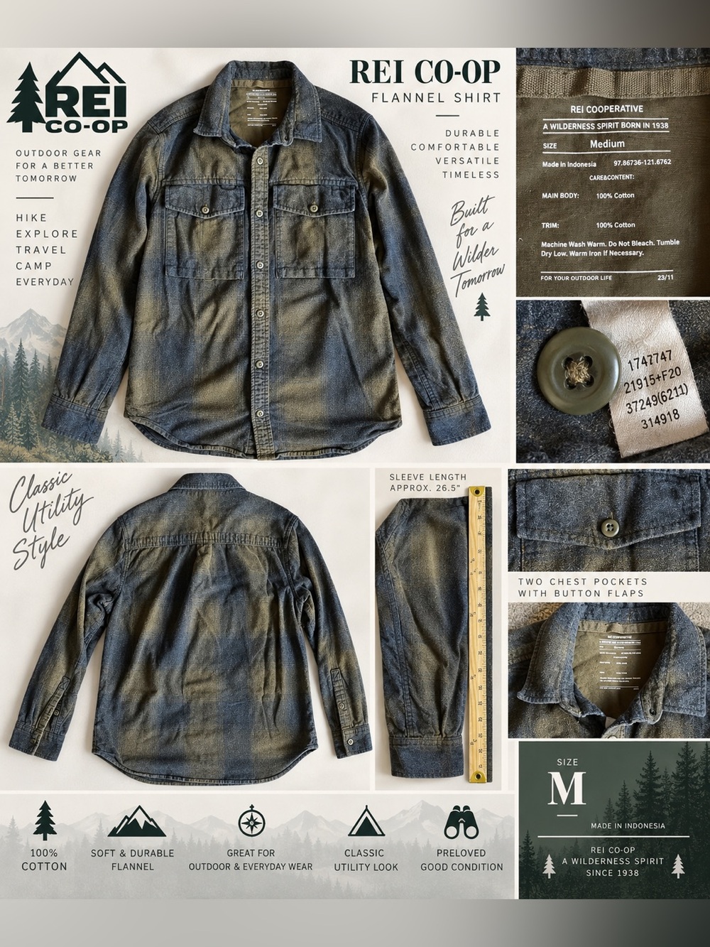 REI Blue Denim-Style Flannel Shirt Jacket